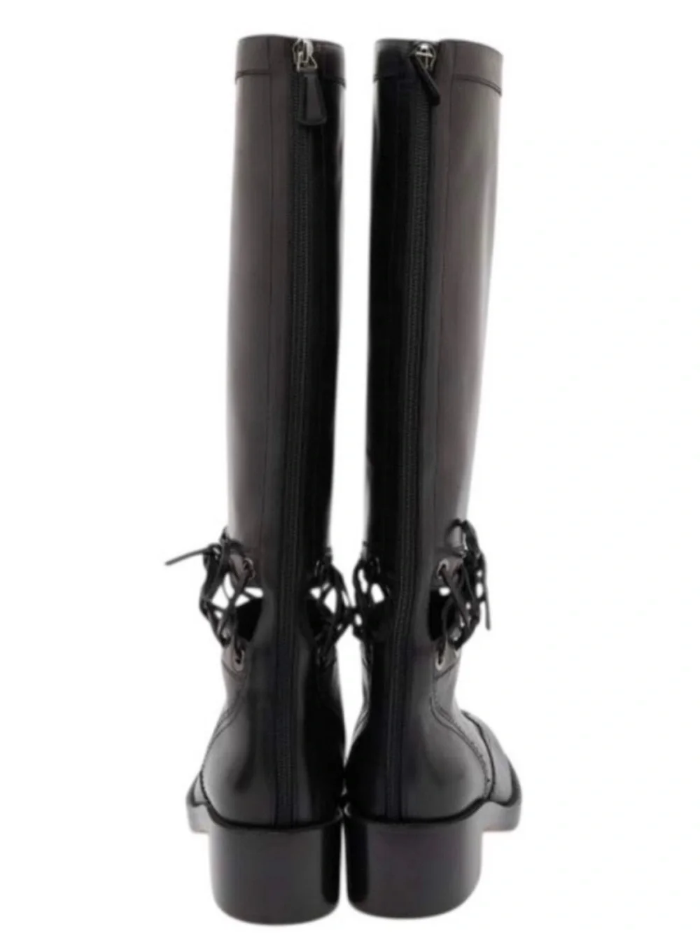 CHANEL Lagerfeld Fall 2016 Black Leather Knee High Laced Equestrian Riding Boot
